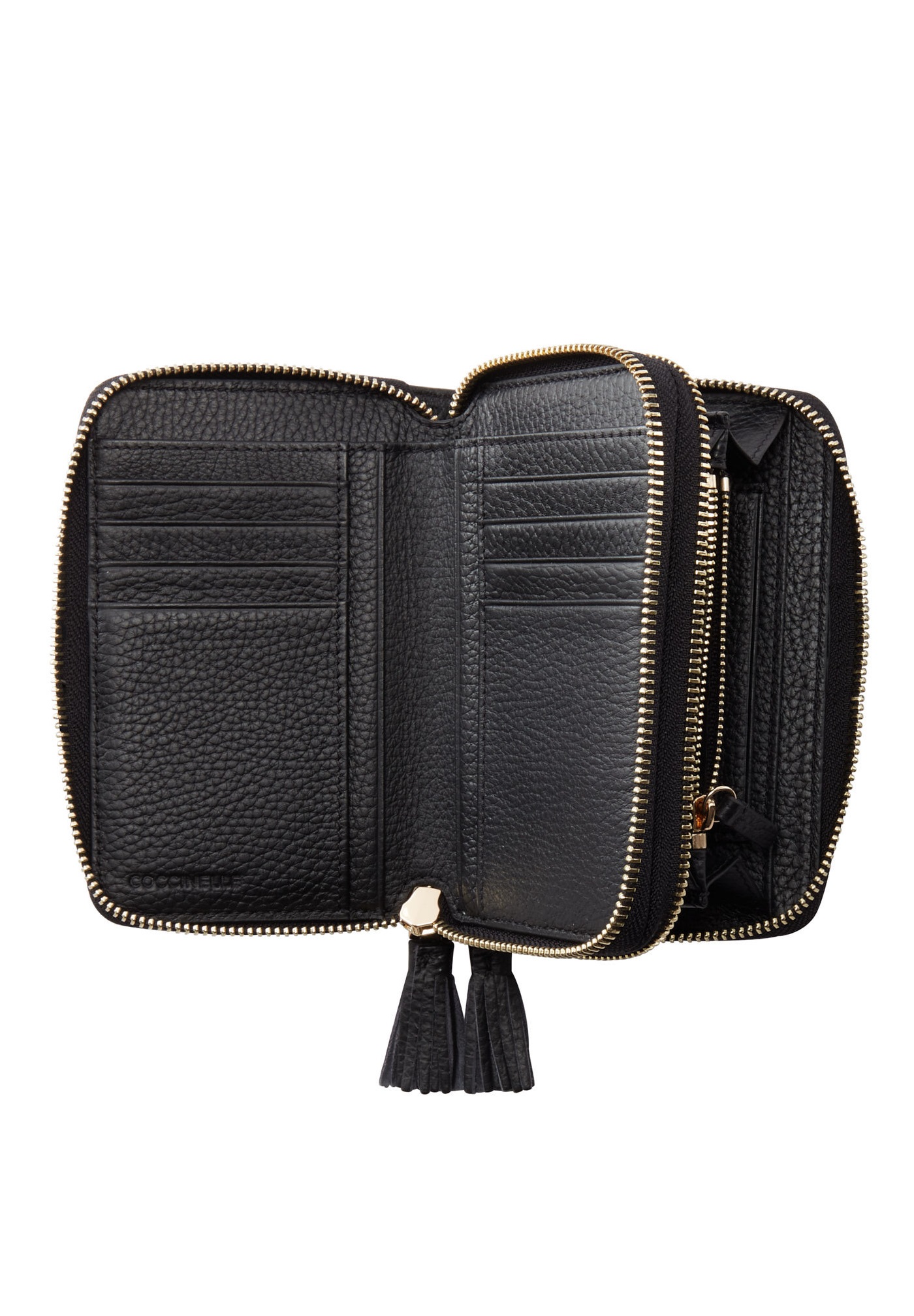 Pochette portamonete portachiavi 2 vani zip in pelle Nero